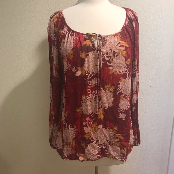 Lucky Brand red boho peasant  Sz L - Picture 1 of 8